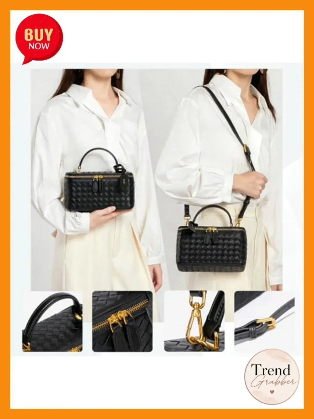 Vegan Leather Woven Crossbody Bag with Gold Hardware Clutch